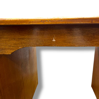 Mid-Century 8-Drawer Wooden Office Desk with Sculpted Handles