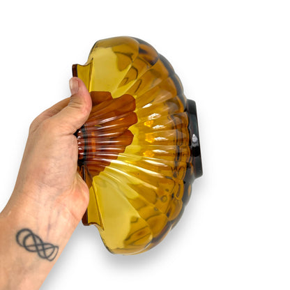 Large Amber Glass Shell Shape Serving Bowl