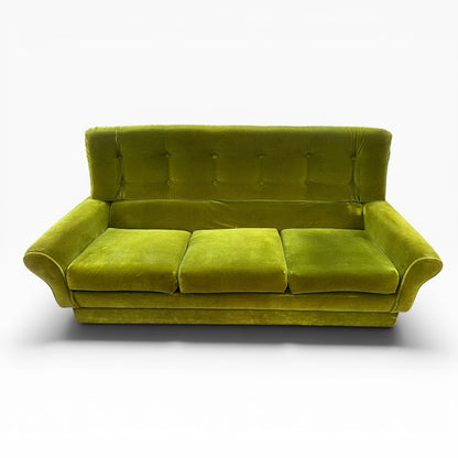 1970s Avocado Green Velvet Three Seater Lounge Sofa