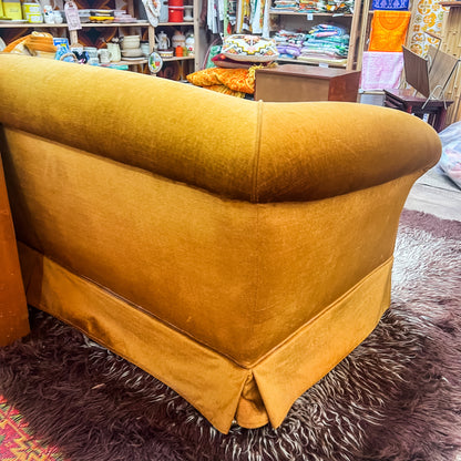 Brown-Gold Velvet Sofa with Rolled Arms