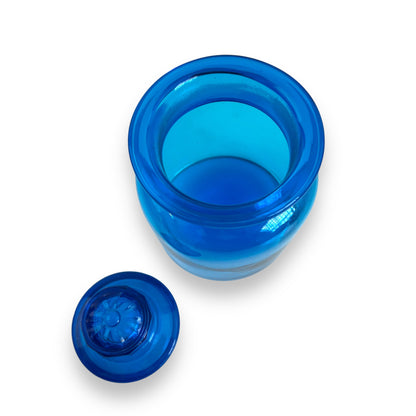 Blue Takahashi glass apothecary jar bottle with lid