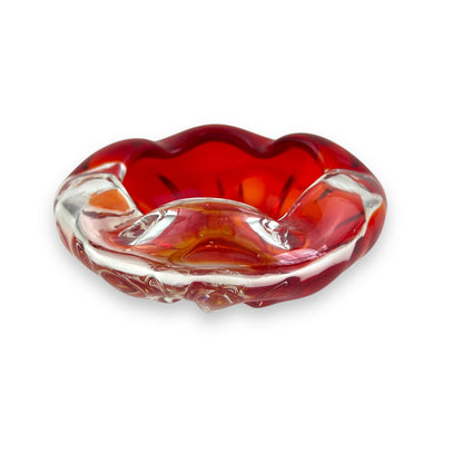 Red & Clear Art Glass Bowl / Ashtray