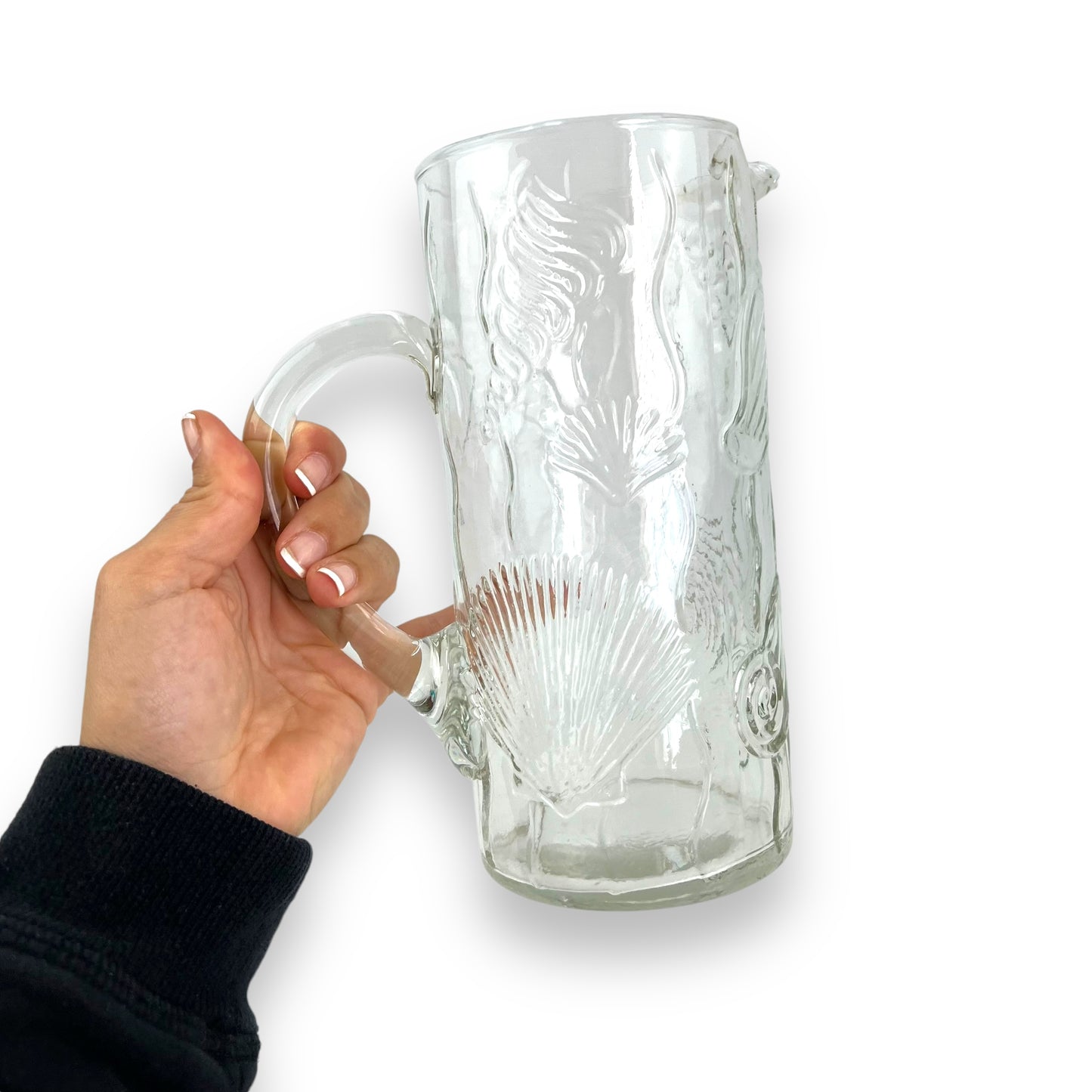 Clear glass seashell embossed pitcher jug