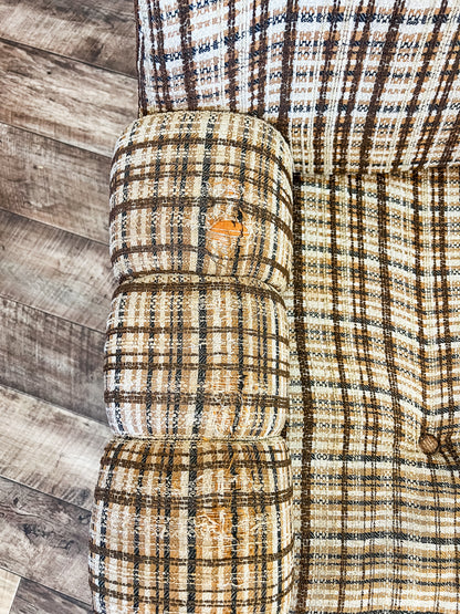 Plaid Lounge Chair with Wooden Armrests