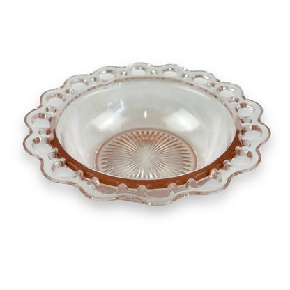 Pink Glass Bowl Lace Cutout Edge
