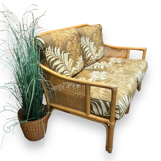 Cane Two Seater Lounge Palm Pattern Upholstery