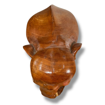 Large Hand-Carved Wooden Elephant and Calf Sculpture