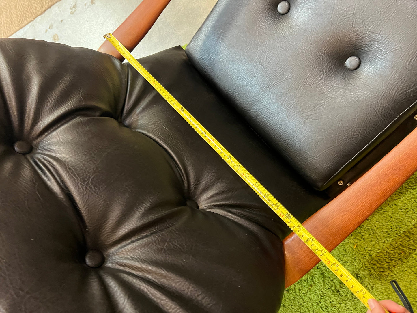 2. Black Vinyl Swivel Armchair with Timber Arms