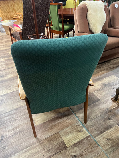 Fler Mid-Century High Back Armchair – Green Upholstery