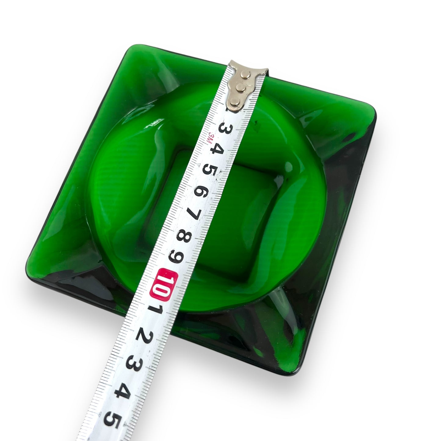 Green glass square ashtray