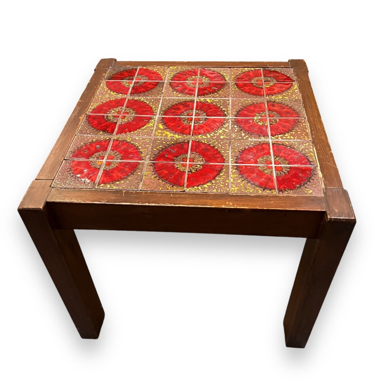 Red Circle Pattern Tile Side Table