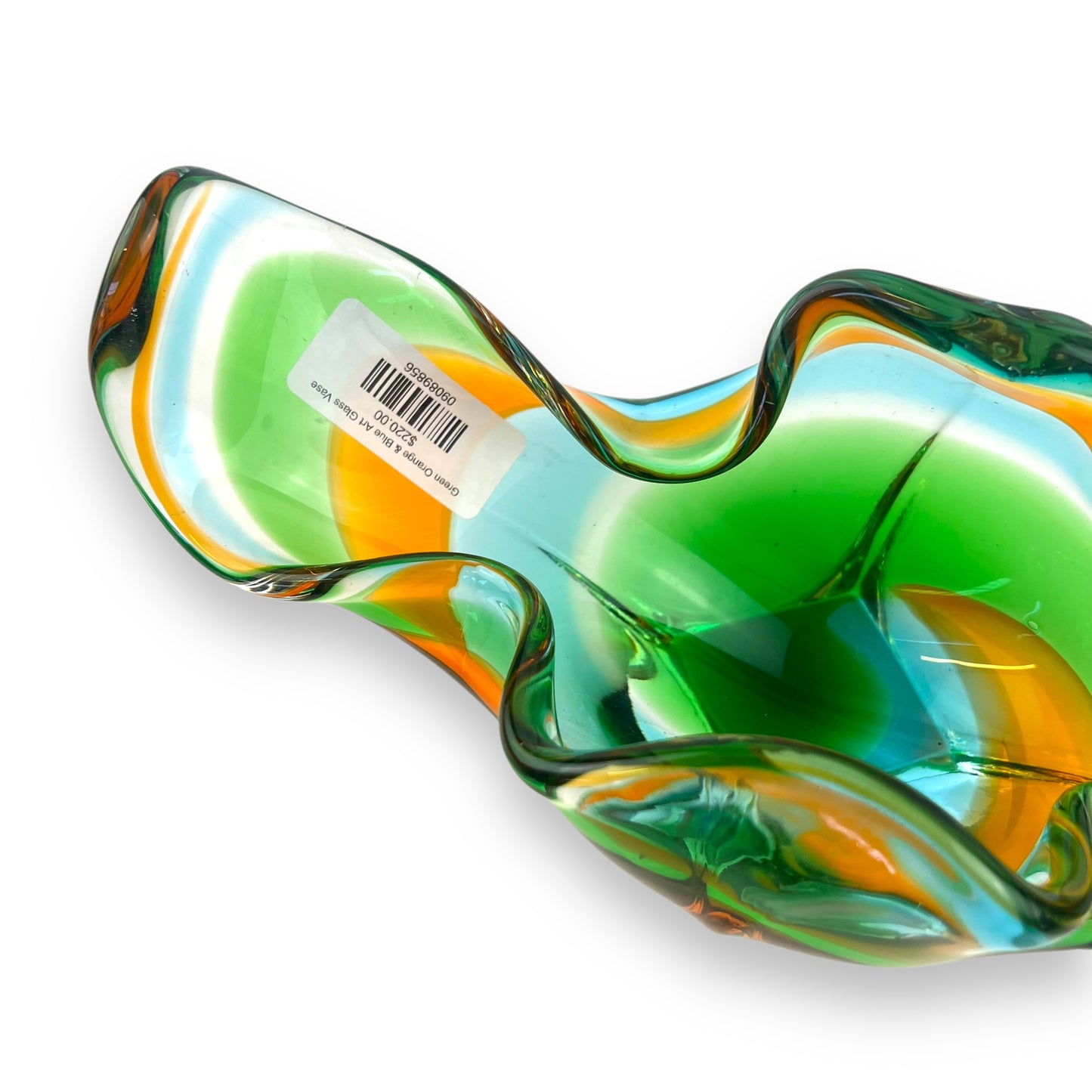 Green Orange & Blue Art Glass Vase