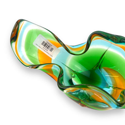 Green Orange & Blue Art Glass Vase