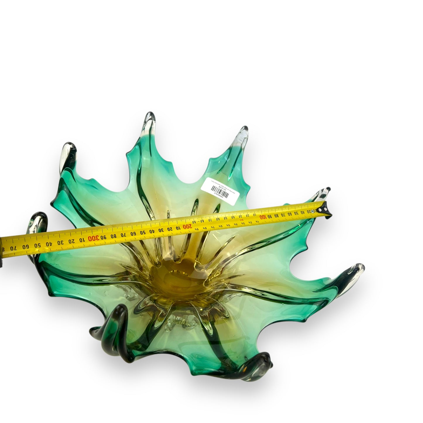 Green and amber yellow large Art Glass bowl
