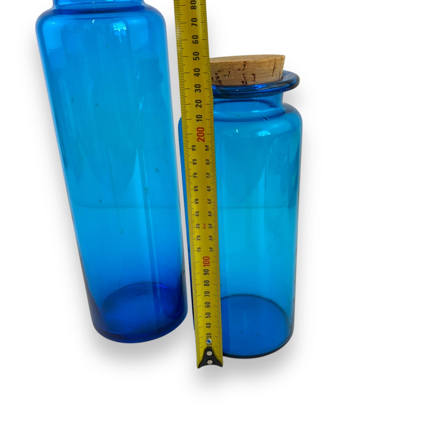 Blue glass jar set of 2 with cork lids