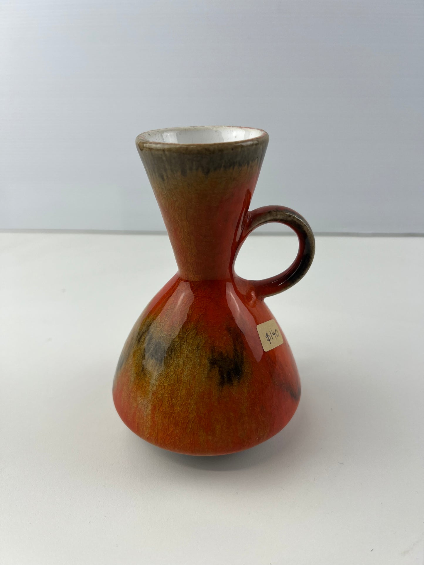 West German Pottery Orange & Brown handled Vase 483/74