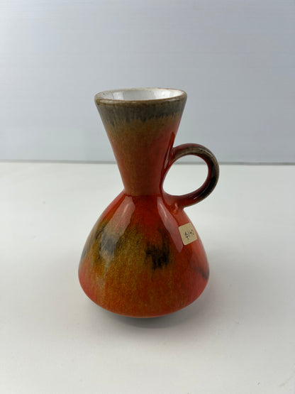 West German Pottery Orange & Brown handled Vase 483/74