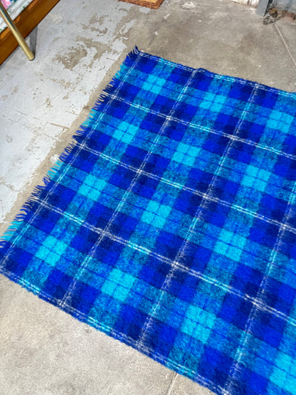 Blue Plaid Wool & Mohair Blanket
