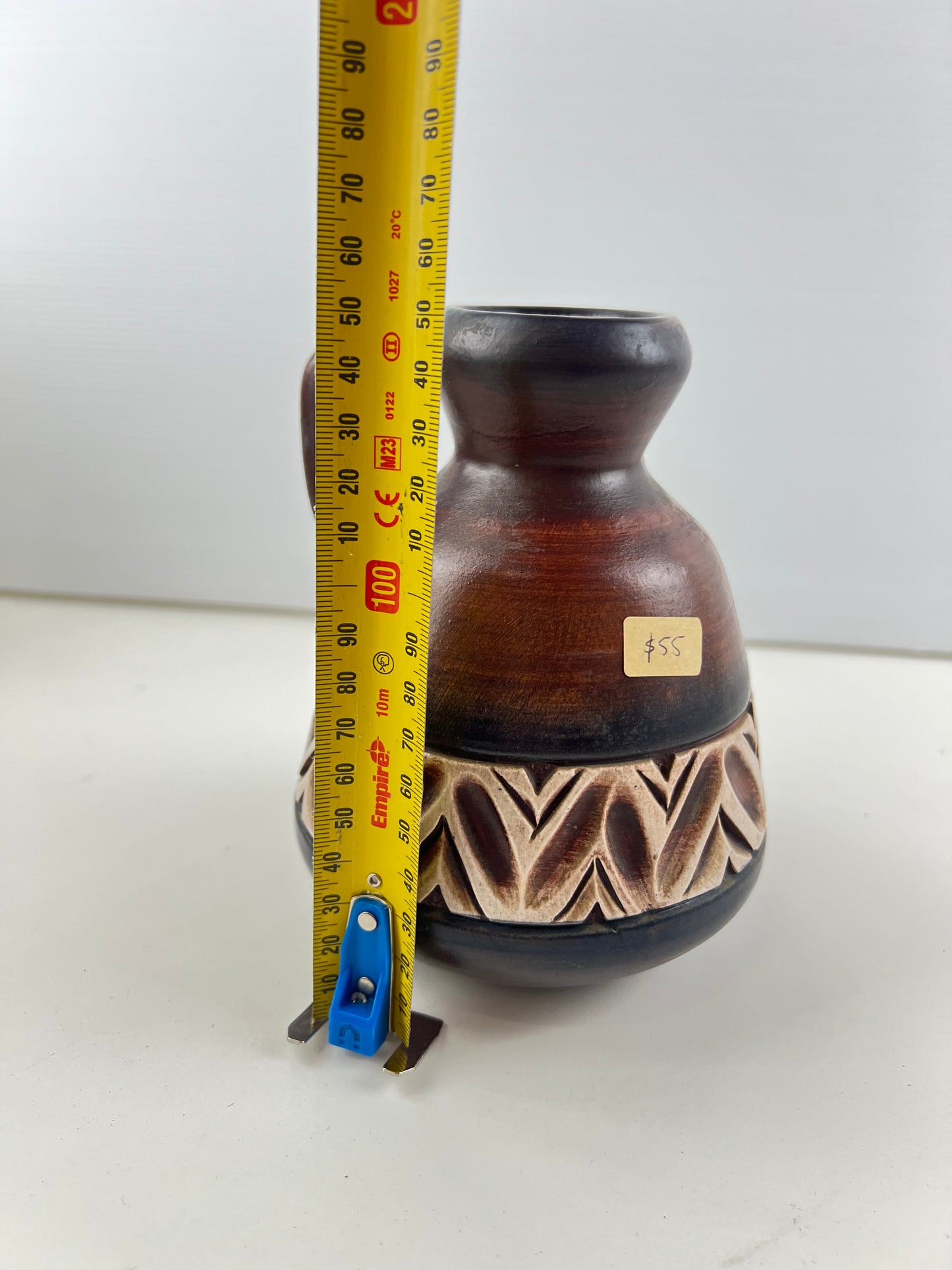 Beit Hayotser Israel Pottery Vase – Brown & Cream Handled Vase