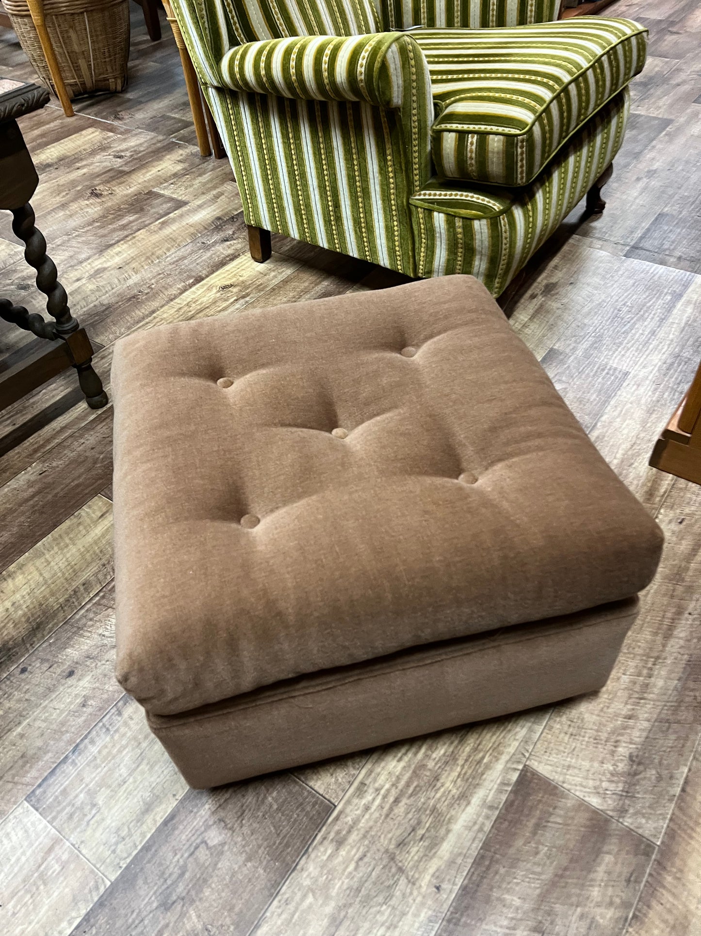 Taupe Button Tufted Upholstered Footrest Ottoman