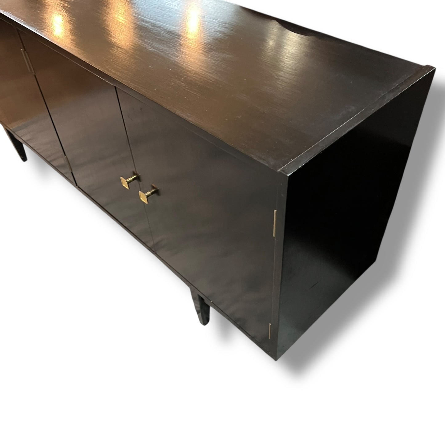 Black Sideboard – 4 Door Credenza with Brass Handles