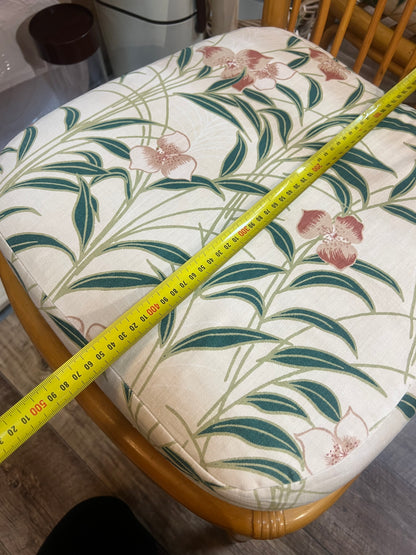 Set of 6 Vintage Bamboo & Rattan Dining Chairs with Floral Cushions