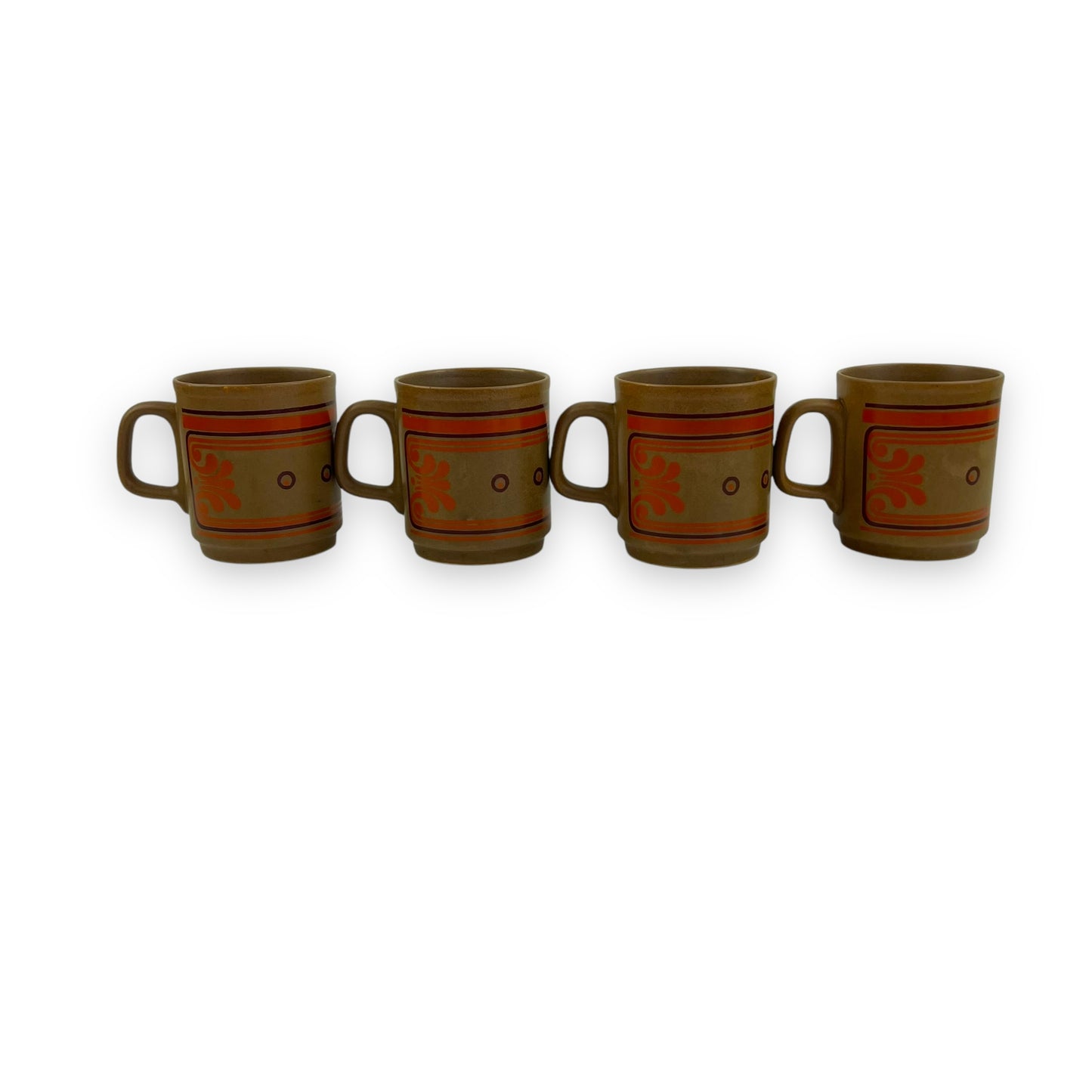 Brown with orange pattern mug set of 4