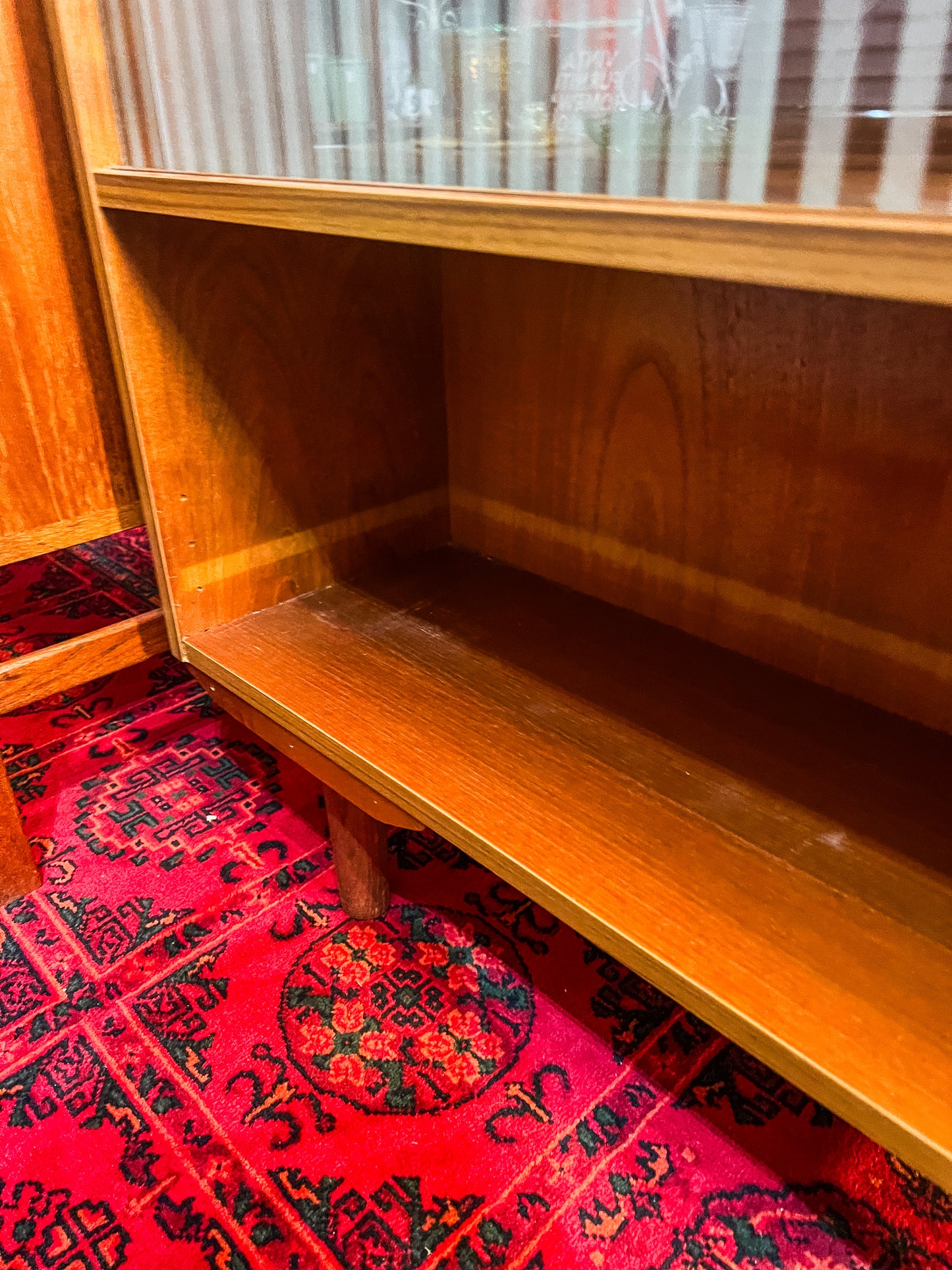 Mid-Century Danish Teak Bookcase with Ribbed Glass Sliding Doors, 1960s