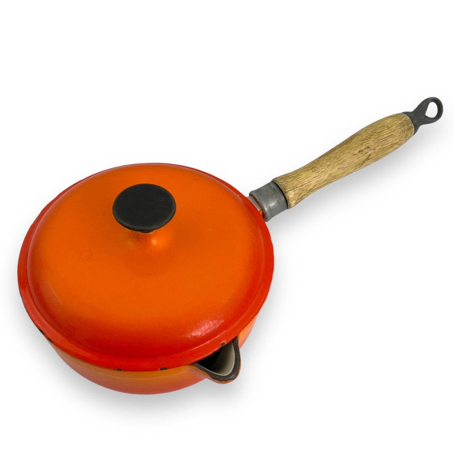 Orange wooden handle Saucepan Pot with Spout