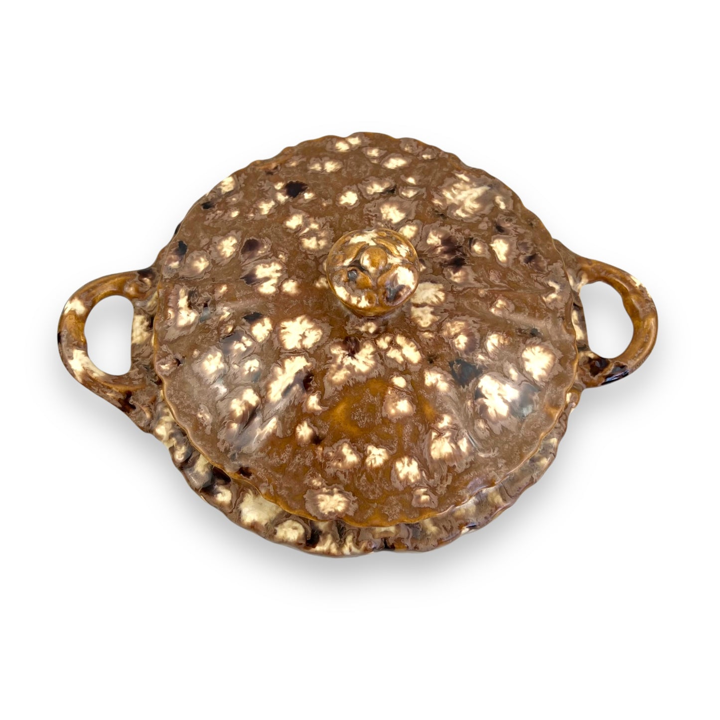Brown and white glaze drip baking dish with hot pot stand