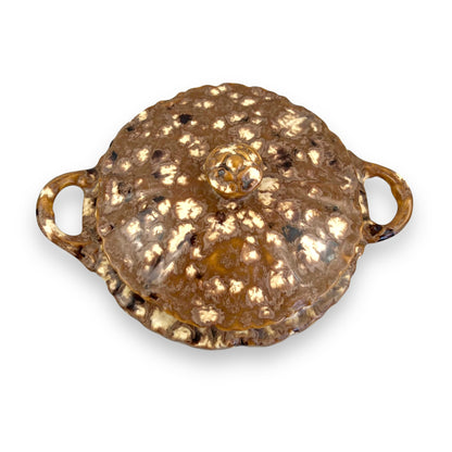 Brown and white glaze drip baking dish with hot pot stand