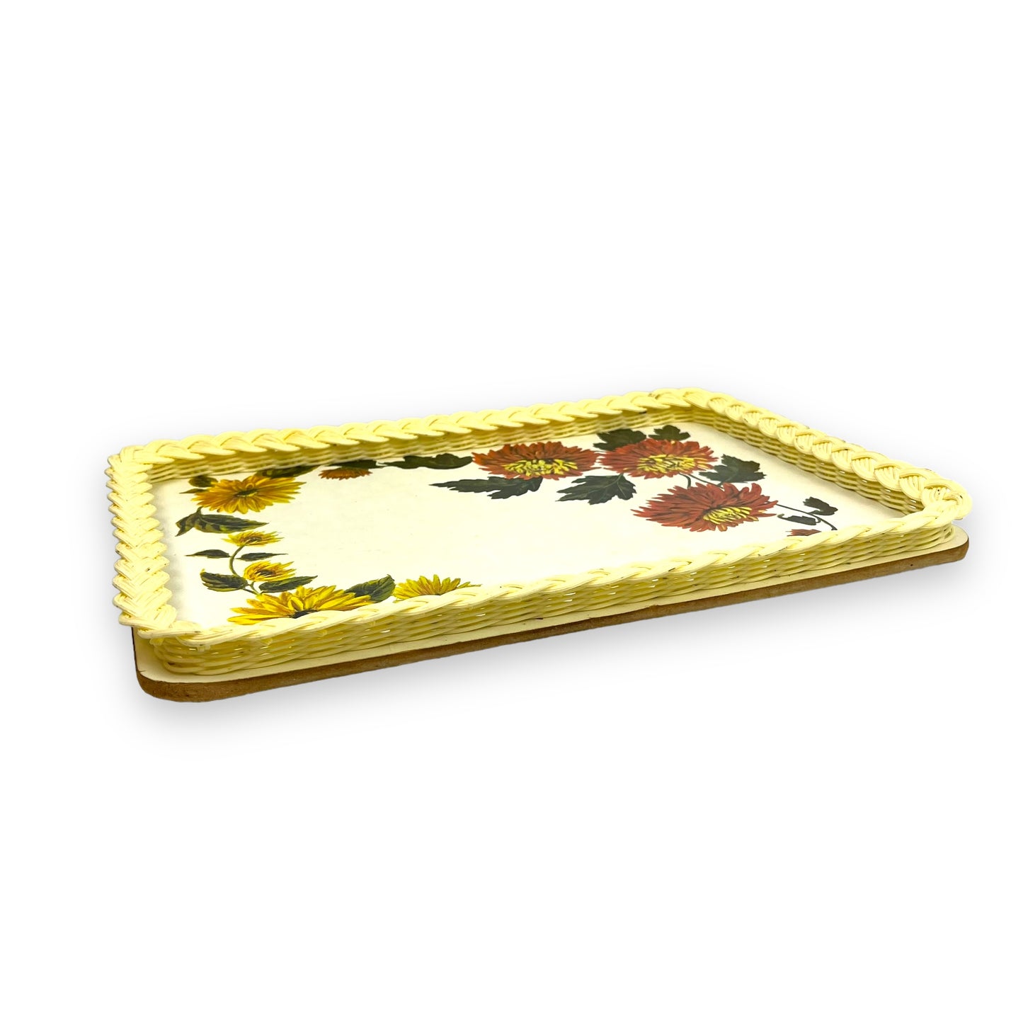 Flower Rectangle Drink Tray with plastic woven edge