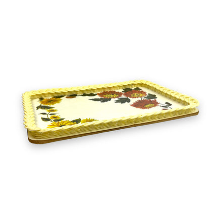 Flower Rectangle Drink Tray with plastic woven edge