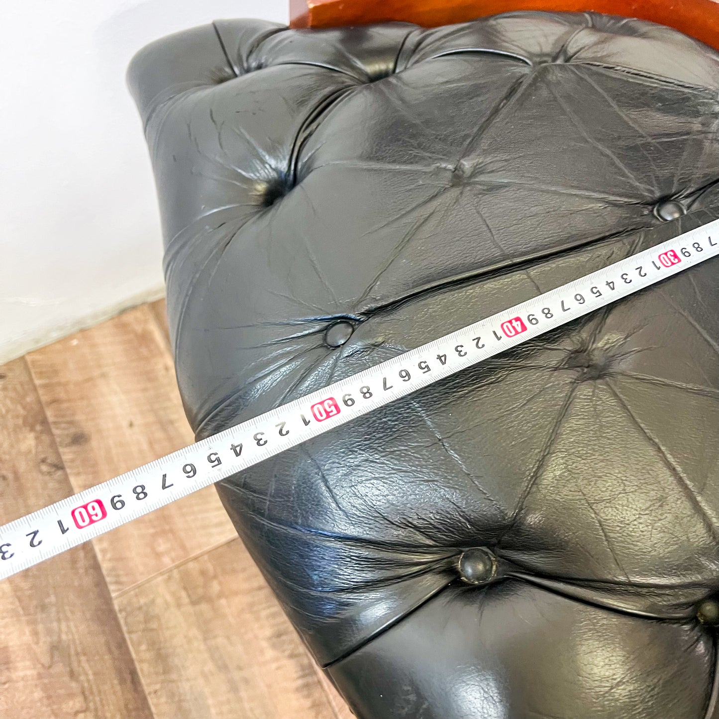 Black Leather & Wood Chesterfield Style Captains Office Chair