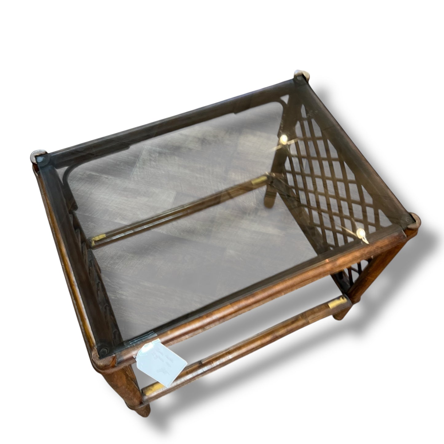 Brown Cane & Smoked Glass Side Table