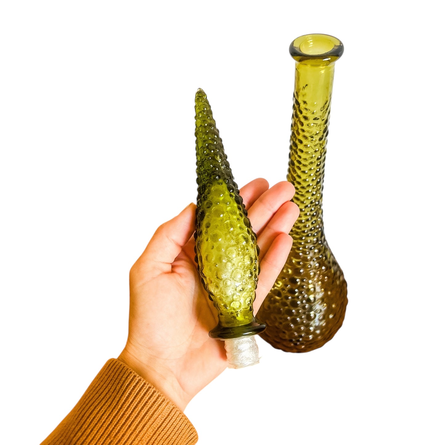 Olive Green Hobnail Genie Bottle