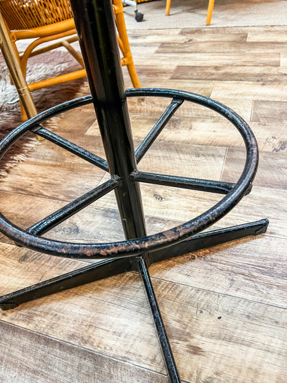 Pair of Black Vinyl Bar Stools with Footrest Base