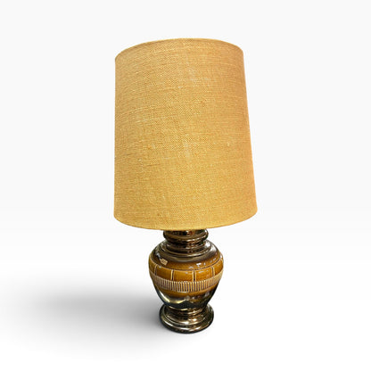 1970s Ceramic Table Lamp – Brown Glaze with hessian shade