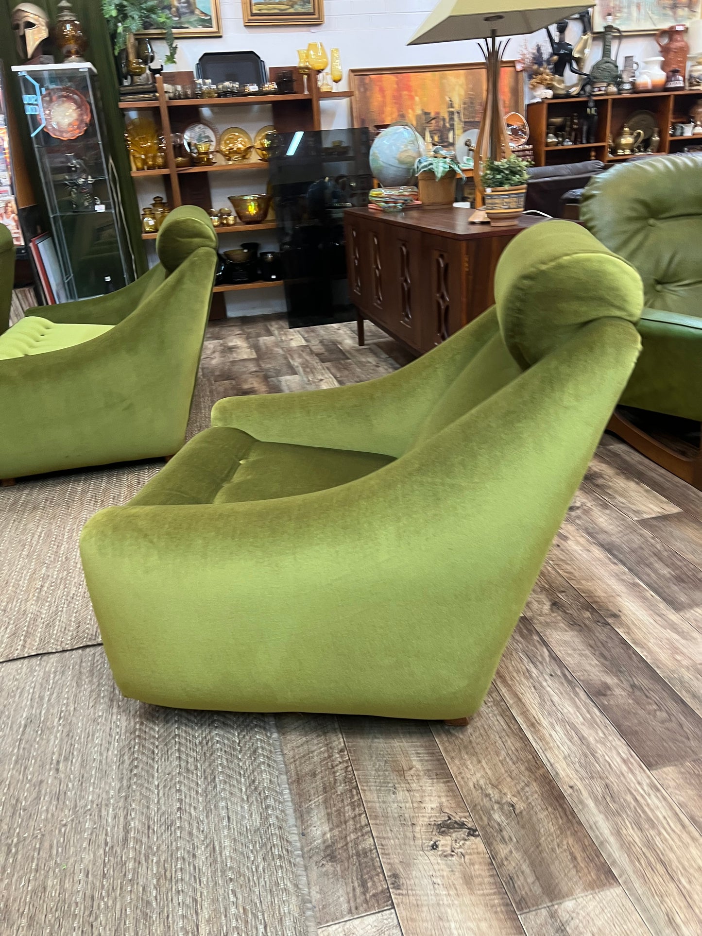 Dana Furniture Armchair | Olive Green Velour | Mid Century Modern Lounge Chair