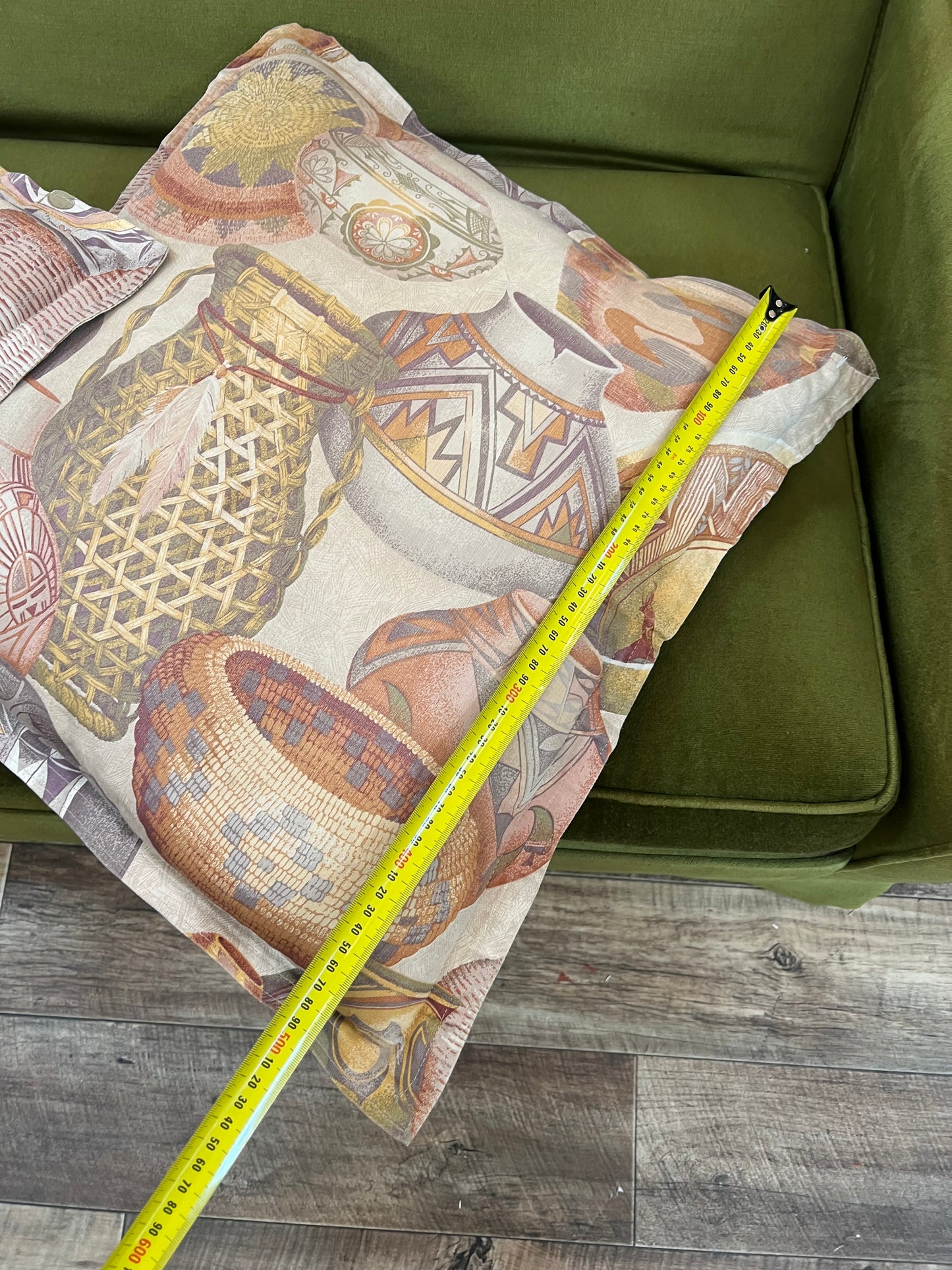 Pair of throw cushions vintage vase patterned fabric