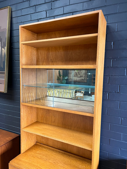 Mid-Century Display Cabinet with Glass Sliding Doors & bottom Storage cupboards