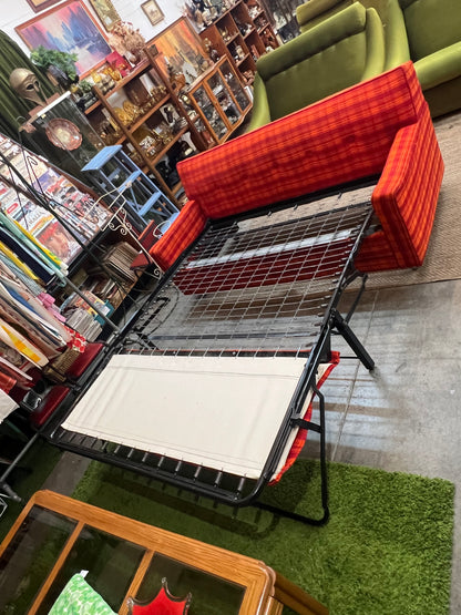 1970s Simmons Hide-A-Bed Sofa in Original Orange Plaid Upholstery