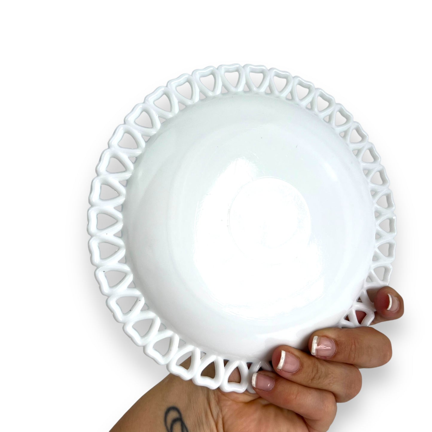 White glass plate love heart cutout edge