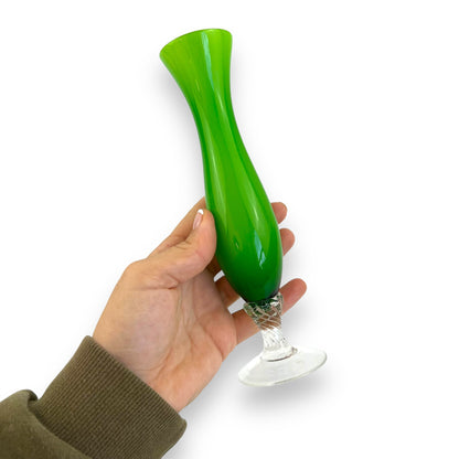 Green glass vase clear twist stem base