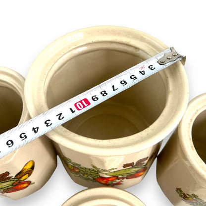 Beige Ceramic Canister set of 3 with colourful vegetable decals.