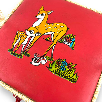 Vintage red and white sewing box with deer artwork