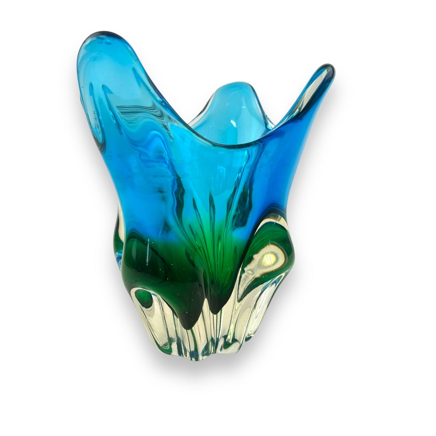 Blue and Green Art Glass handkerchief vase