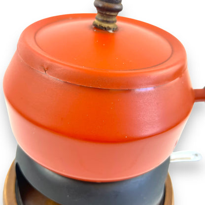 Orange Fondue Set with Wooden Handle and Base