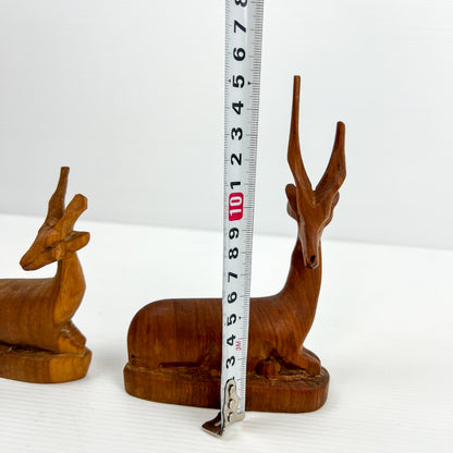 Carved Wooden Laying Antelope Statue Pair