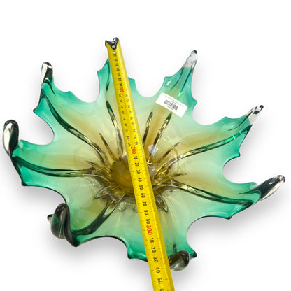 Green and amber yellow large Art Glass bowl